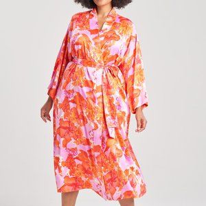 Natori Hibiscus Robe - Pink and Orange